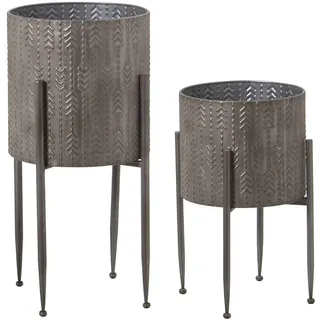 DRW Set mit 4 Blumentöpfen, je 2 mit Fuß aus Metall und in Gold, 30 x 74 cm und 24 x 54 cm