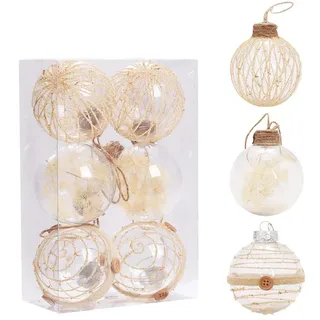 Weihnachtskugel Set 6 Stück, 8 cm Klare Boho Weihnachtskugeln Kunststoff | Beige Weihnachtsbaumschmuck, Hängende Christbaumkugeln, Christmas Decorations Ornamente