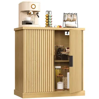 VASAGLE MAXE Kollektion - Sideboard, Küchenschrank, Aufbewahrungsschrank mit Verstellbarer Ablage, geriffelte Türen, Übergangsstil, Küche, Esszimmer, eichenbeige BBK344Y01