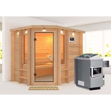 Bild Sauna Riona 40mm Dachkranz + Ofen 9kW extern classic Tür