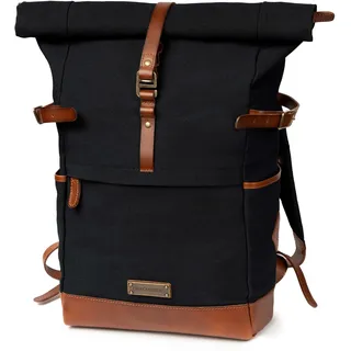 DRAKENSBERG Rolltop Rucksack 'Wyatt' aus Canvas und Leder mit Laptopfach - Vintage-Utility-Design für Damen, Herren, 20-30L - Schwarz, DR00186