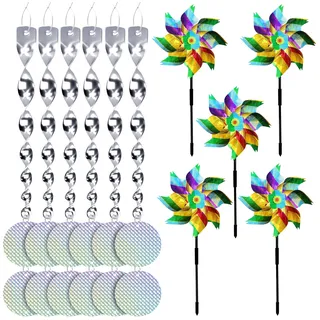 Taubenabwehr Vogelabwehr Set,5 Windrad+6 Reflektierend Windspirale Taubenabwehr+12 Reflektierenden Runden Reflektoren,Taubenabwehr Balkon Vogelschreck Windrad Garten (Farbkombination)