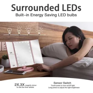 INF 22 LED Schminkspiegel mit Vergrößerung, dreifach faltbar und verstellbar Roségold - Gold