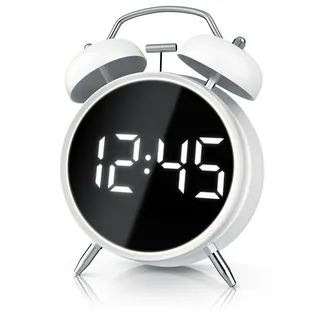 Bearware Digitaler Wecker, Retro Wecker, Retrolook, lauter Alarm, Schlummerfunktion, weißes LED-Display, 3 Helligkeitsstufen, Nachtmodus, kein Ticken, geräuschlos, weiß - Schwarz