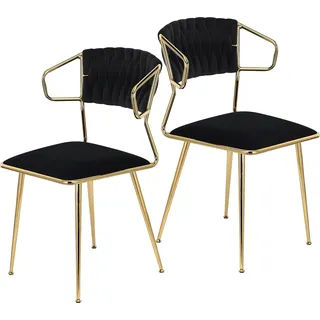 Fortuna Lai Esszimmerstuhl 2er Set aus Samt mit Metallbeinen Designerstuhl Küchenstuhl , Loungesessel, bis zu 250 kg, Schwarz - Schwarz