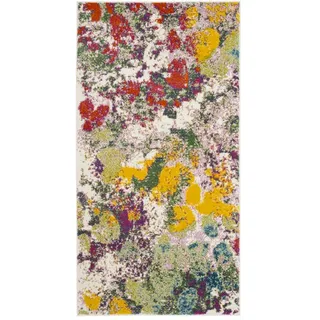 SAFAVIEH Abstrakt Teppich für Wohnzimmer, Esszimmer, Schlafzimmer - Watercolor Collection, Kurzer Flor, Hellgrün und Rose, 79 X 152 cm