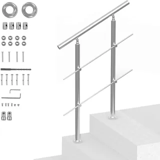 Vevor Handläufe für Außentreppen, 80 cm Länge, 2 Querstangen, Treppenhandlauf-Set, Übergangsgeländer aus Edelstahl mit Montagesatz, doppelsäulige Treppenhandläufe für Senioren, Veranda und Terrasse