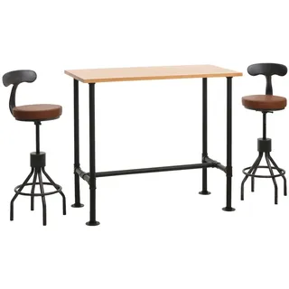 Mendler Set Bartisch + 2x Barhocker HWC-N21 höhenverstellbar drehbar Industrial Metall Kunstleder  natur, braun