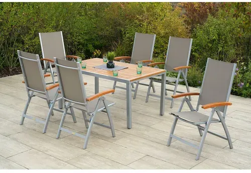 Bild von Naxos Garten-Essgruppe 7-tlg. Tisch 150 x 90 cm grau/silber