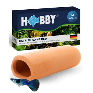 HOBBY Aquaristik Catfish Cave M I 4 x 12 cm I Brut- und Versteckhöhle aus gebranntem Ton für Welse I Aquarium Dekoration I Deko Höhle für Welse, Krebse und Garnelen I natürliches Aquariumzubehör