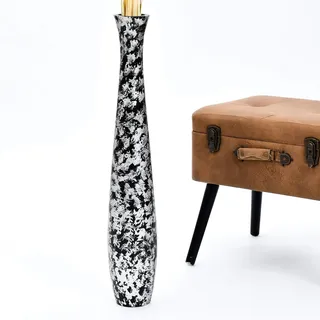 Leewadee Große Deko Bodenvase Für Dekozweige, Hohe Standvase Für Pampasgras, Design Holzvase, 65 cm, Silber