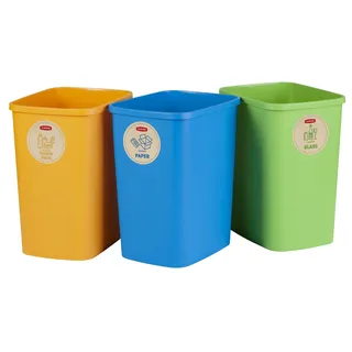 Eco Friendly 3er-Set Mülltrennungssystem 3x25L Mülleimer Mülltrennung Papier Glas und Kunststoff Recycling-Eimer aus Kunstoff - Bunt