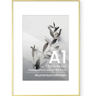 Feihorrm Bilderrahmen A1 Gold, 59,4x84 cm Metall Rahmen mit Glas | Aluminium Großer Posterrahmen für Fotos, Plakate, Kunstwerke – moderner Fotorahmen für Wandmontage oder freistehend
