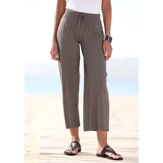 7/8-Strandhose BEACHTIME, Damen, Gr. 32/34, N-Gr, grün (khaki), Jersey, Obermaterial: 95% Baumwolle, 5% Elasthan, unifarben, figurumspielend 7/8-Länge, Hosen 7/8-Strandhose, aus weichem Jersey, Wide-Leg, Jogginghose, Relaxhose, Topseller