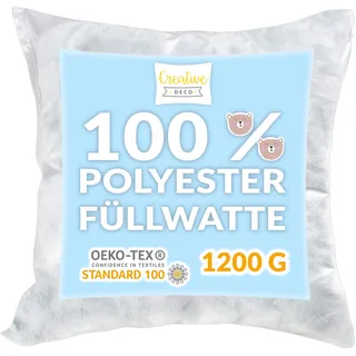 Creative Deco Füllwatte 1200g | Antiallergisch | 95 C waschbar | Praktisches Füllmaterial für Kissen-Bezug und Teddy