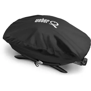 Weber Premium-Abdeckhaub/Für Grills der Serien Q 100/1000, Atmungsaktives und wasserabweisendes Material mit UV-Schutz und Kordelzugverschluss, Schwarz, 31,5 x 44 x 67 cm