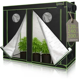 HIGHWERK Growzelt 120 x 240 x 200 cm, Indoor Grow tent, schwarz grün, Homegrow, Growschrank, Pflanzenzelt - Schwarz, Grün