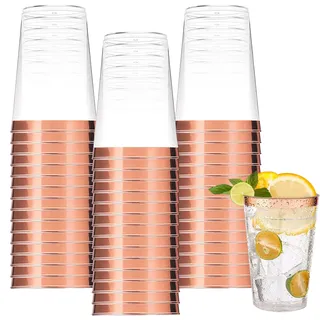 60 Stück 10oz/300ml Hartplastik Partybecher mit Roségold Schneide, Wiederverwendbar Trinkbecher Schnapsbecher Partybecher Set für Getränke Champagner Cocktails, Plastik Becher für Geburtstage Hochzeit