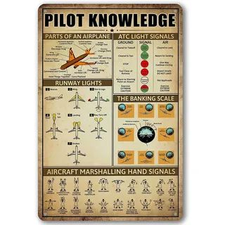 ainbash Retro-Metallschild, „Pilot Knowledge“, Vintage-Flugzeugdeko für Zuhause, Luftfahrtkunst-Wanddeko für Jungenzimmer, Schildergeschenk für Luftfahrtliebhaber, WWII-Poster
