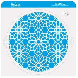Decora 9270958 Dekorative Schablone „Geometrische Blumen“, Ø 25 cm, aus lebensmittelechtem Kunststoff; zum Dekorieren von Kuchen, Gebäck und Keksen. Hergestellt in Italien.
