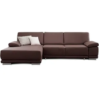 CAVADORE Schlafsofa Corianne / L-Form-Sofa mit verstellbaren Armlehnen, Bettfunktion und Longchair / 282 x 80 x 162 / Kunstleder, braun