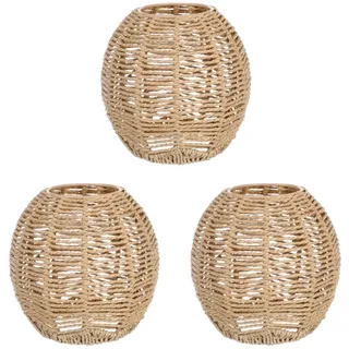 Angoily 3 Stücke Gewebt Lampenschirm Retro Rattan Gewebt Korb Decke Hängelampe Abdeckung Vintage Kronleuchter Lampenschirm für Esszimmer Wohnzimmer, 14 x 15 x 15 cm (Durchmesser des Mittellochs: 4cm)
