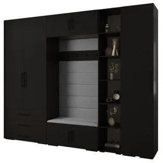 Abiks Möbel Garderoben-Set 236,7/290/47 , Schwarz, Grau, Schwarz , Metall , Nachbildung , 13 Fächer , 290x236.7x47 cm , Garderobe, Garderoben-Sets & Garderoben-Serien, Garderoben-Sets