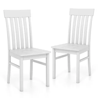 FANTASK 2er Set Esszimmerstuhl, Küchenstuhl Holz mit Rückenlehne, Wohnzimmerstuhl bis 150 kg, Essstuhl für Küche, Esszimmer, Esszimmer (Weiß)