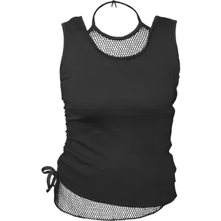 Spiral Direct Damen Gothic Rock - 2in1 Neck Tie Mesh Top Black Top, Schwarz (Black 001), 38 (Herstellergröße: Medium)