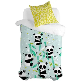 HappyFriday Moshi Moshi Panda Garden Blue Bettwäsche-Set, für 80-cm-Bett, 2-teilig