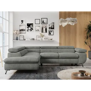 MKS Meble Ecksofa Sofa Grau, Wohnlandschaft L-Form mit Schlaffunktion und Bettkasten, Schlafsofa mit Bettkasten, Sofa mit Einstellbare Kopfstützen, Peter L ... Grau