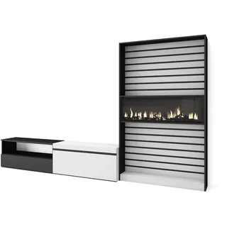 Skraut Home TV-Möbel | Esstisch-Set | 210 x 186 x 35 cm | für Fernseher bis 80 Zoll | elektrischer Kamin | moderner Stil | Schwarz und Weiß