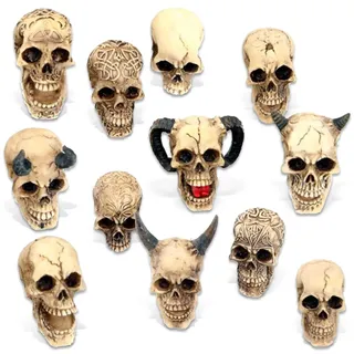 mtb more energy [12er Set] Deko Totenkopf ''Hell's Army'' - Verzierte Totenschädel Sammelfiguren - Höhe 4-6cm - Figur Dekoration Horror Fantasy