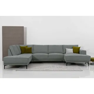 OTTO home Wohnlandschaft »XXL Sofa Oland, Struktur, Flachgewebe, Luxus-Microfaser, Boucle« U-Form, 345 cm, Wellenunterfederung, Skandi-Design, Metallfüße, grau