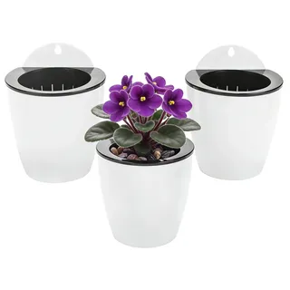 ORIMERC 3er-Set Selbstwässernder Blumentopf Wand hängende Selbstbewässerungstöpfe Küche Kräutertopf Wandtöpfe Pflanze innen Wasserspeicher Pflanzgefäße Kräutergarten Balkon vertikal Wandmontage weiß