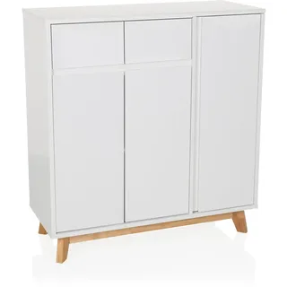 hjh living Highboard mit 2 Schubladen, 3 Türen ESTHA Kommode im skandinavischen Stil, Soft-Close, griffloses Design, Schrank mit Holzbeinen, Weiß