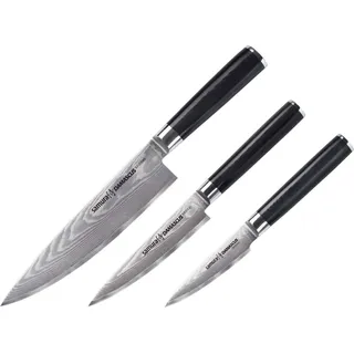 Samura Damascus - 3er-Set: Kochmesser, Allzweckmesser, Schälmesser - Silber, Schwarz