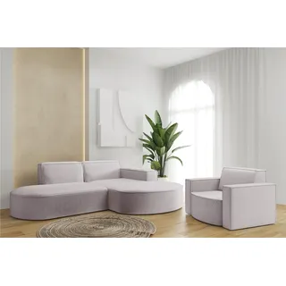 Sofa Set 2-teilig Sessel und Ecksofa PALMA XS Stoff Ascot Rose Ottomane Rechts - Rosa