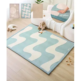Wolkenweiche Spielmatte Baby 200x150x2,5cm, Wellen – Teppich für Kinderzimmer mit hochwertigem Memory-Schaum – Krabbelmatte Baby mit Rutschfester Unterseite – Krabbeldecke Kinderteppich Tatami Matte