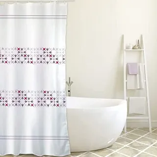 MSV Anti-Schimmel Duschvorhang - Anti-Bakteriell, waschbar, wasserdicht, mit 12 Duschvorhangringen - Polyester, „ Rosa Weiß “ 180x200cm