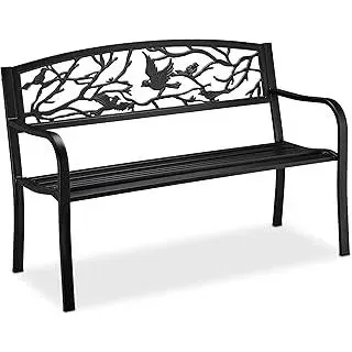 Gartenbank, Vögel Muster, 2-Sitzer, Vintage, Garten & Balkon, Stahl, Sitzbank, HBT: 87x127x57 cm, schwarz