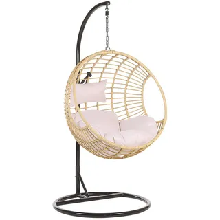 Beliani Hängesessel mit Gestell PE Rattan natürlich 97 cm Aspio , Beige , Kunststoff , 99x199x97 cm , Gartenmöbel, Gartenschaukeln, Hängesessel