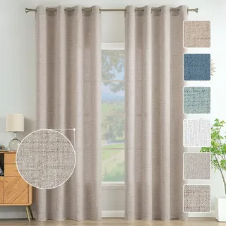 MIULEE Wohnzimmer Vorhänge Gardinen Leinen Ösenvorhang Leinenoptik Vorhang Boho Gardine mit Ösen Semi-transparent Leinenvorhang Curtains 2er Set HxB 145x140 cm,Khaki