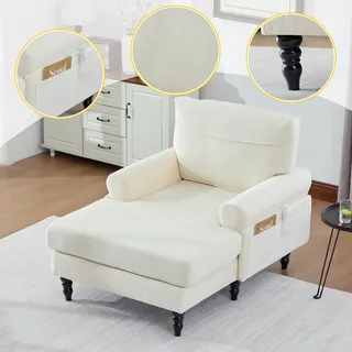 Chenille-Liegestuhl, Einzelsofa, modern, minimalistisch, 126 x 97 x 86 cm, Beige - Beige