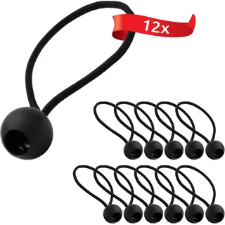 ECENCE Spanngummis mit Kugel 12 Stück, Planenspanner, robuste Expanderschlingen mit Kunststoff-Kugel, Zeltgummis 15cm zum Sichern von Planen, Pavillons Schwarz
