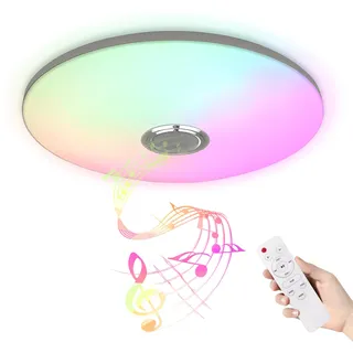 YRHome Ultraflacher LED RGB Deckenleuchte Deckenlampe Dimmbar mit Bluetooth Lautsprecher Fernbedienung Deckenlampen Runde mit Musikwiedergabe Wohnzimmerlampe Schlafzimmerlampe - 72W - Ø45cm