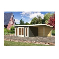 Karibu Holz-Gartenhaus Norrköping Terragrau Pultdach Lackiert 365 cm x 365 cm