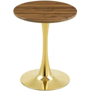 Modfu Beistelltisch aus MDF und Metall 60x60x72 cm Walnuss/Gold rund mit Thermoform-Oberfläche und stabilem Säulenfuß , Goldfarben , Holzwerkstoff , 60x72x60 cm , Wohnzimmer, Wohnzimmertische, Beistelltische