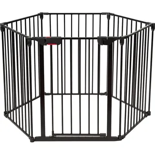 COSTWAY Kaminschutzgitter klappbar, Ofenschutzgitter inkl. Wandhalterung, aus Metall, 6 Elemente, Schwarz