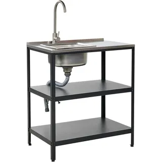 Beliani Outdoor-Kücheninsel mit Spüle 80 x 50 x 90 cm Schwarz Stahl